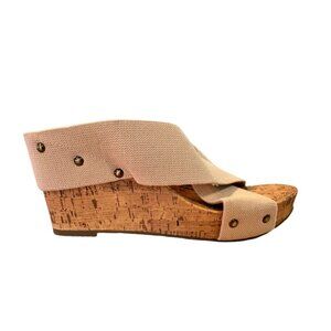 Esprit Wedge Sandals‎ Cork Platform Cross Strap Slides Beige Casual Size 9.5